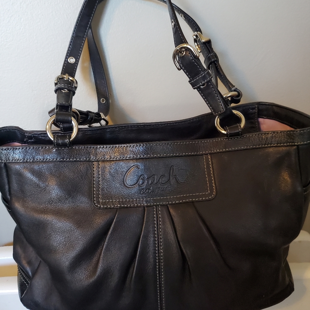 Coach black pleated East West gallery tote bag